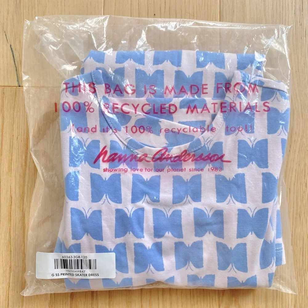 NWT Hanna Andersson Skater Dress with Pockets, Blue Butterflies Size 120 (6-7) - Picture 5 of 8